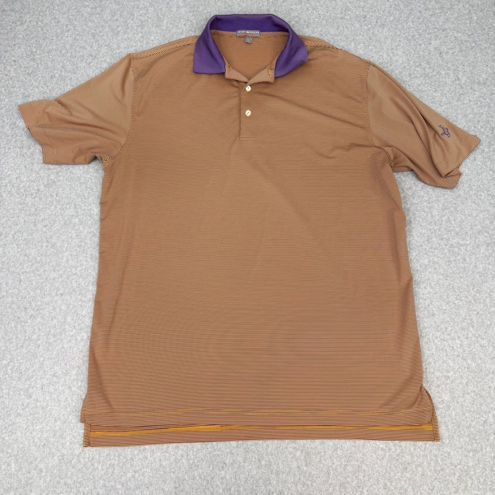 Peter Millar Summer Comfort Polo Shirt Mens Large Orange Purple Stripe Golf L